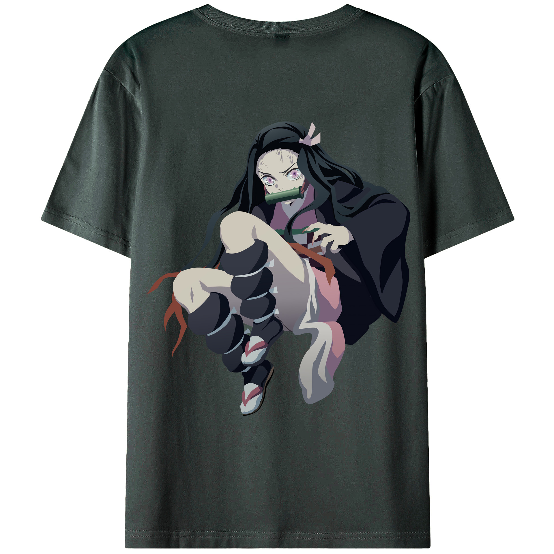（画像用） 鬼滅の刃（きめつのやいば）竈門 禰󠄀豆子／かまど ねずこ Kamado Nezuko 綿100％ メンズ半袖Tシャツ（バックプリント） 通気性